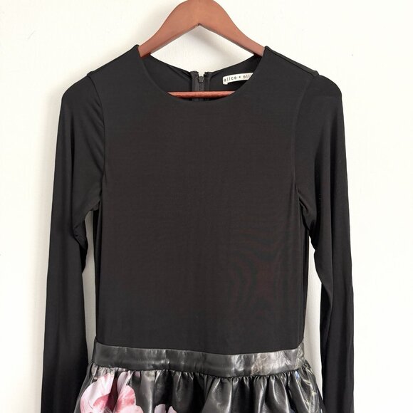 Alice + Olivia Black Chara Floral Bubble Mini Dress Long Sleeve Women’s Size 6 - Picture 3 of 8